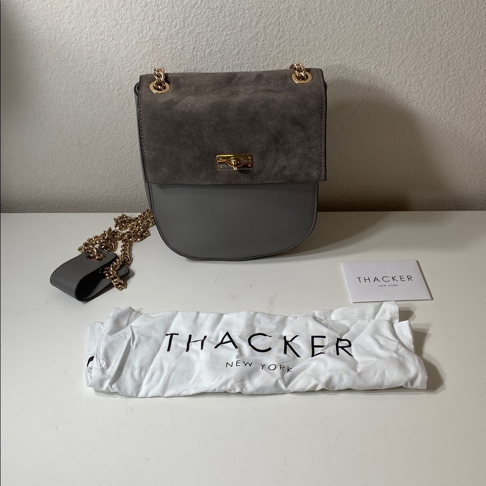 New Thacker New York Adele Gray Leather/Suede 2-way Convertible Backpack